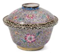 A Chinese Canton enamelled bowl and cover,19th century, of tapering circular form with rounded rim,