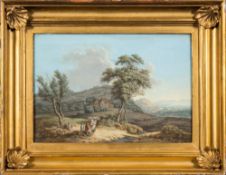 Circle of Paul Sandby [18th Century]- Goat and cattle herders resting in a landscape;