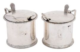 A pair of Victorian silver drum mustard pots, maker William Hutton & Sons Ltd, London,