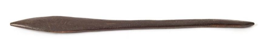 A short Aboriginal stabbing spear: with flattened lozenge -shaped tip on a tapering stem, 59cm.