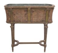 A late 19th century carved giltwood and canework jardiniere: in the French taste of rectangular