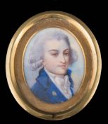 English School 18th Century- A miniature portrait of a gentleman,