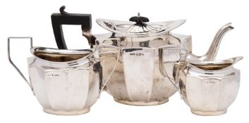 A George V three-piece silver tea set, maker F H Adams & Co, Birmingham,