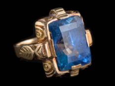 A cushion-cut blue sapphire, single-stone ring: together with a certificate from GCS,