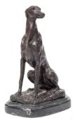 A 20th century bronze model of a greyhound: signed to the oval naturalistic base Barrie,