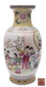 A Chinese famille rose vase: of ovoid form with waisted neck,