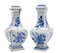 A Chinese Export chocolate pot and cover painted with a Chinese trading junk together with a pair
