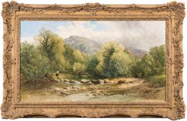 Frederick William Hulme [1816-1884]- Stepping stones on an upland river,