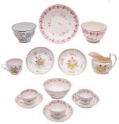 A group of New Hall porcelain tea and coffee wares: comprising three teabowls and saucers and a