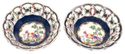 A fine pair of First Period Worcester small baskets: the everted sides pierced with overlapping