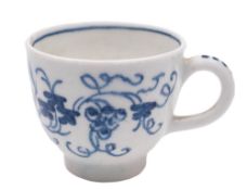 A Bow blue and white 'toy' coffee cup: painted in the 'grapevine' pattern, circa 1765, 3.5 cm high.