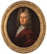 Manner of William Wissing, 18th Century- Portrait of a gentleman, bust-length,:- wearing a full wig,
