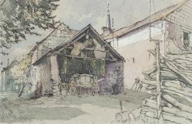* Raymond Teague Cowern [1913-1986]- Drying Tobacco, Behuard,:- signed, pen,