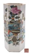 A Chinese porcelain lantern or hat stand: of pierced hexagonal form enamelled in colours with