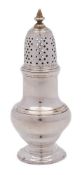A George II silver pepperette, maker's mark overstamped, London, 1750: of baluster outline,