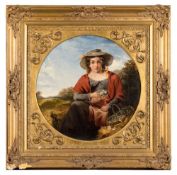 Attributed to John Joseph Barker [1824-1904]- Country lass with a basket of flowers,