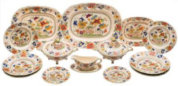 A Masons Patent Ironstone China dinner service: painted and transfer printed in the 'Green Bible'