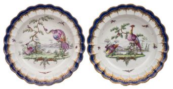 A pair of First Period Worcester 'Lord Rodney' pattern dessert plates: each painted in the Sevres