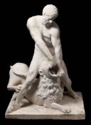 A 19th century carved marble figure group, Hercules fighting the Nemean Lion: unsigned,