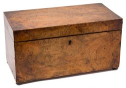 A 19th century burr walnut tea caddy: of rectangular outline,