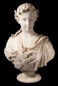 After Cesare Lapini (1848-?) A carved marble bust of a muse: possibly Terpichore, holding a lyre,