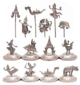 A set of eight Siamese sterling silver menu holders,
