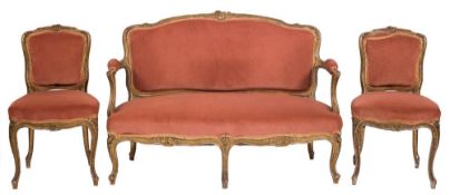A late 19th Century carved giltwood salon suite in the Louis XV taste:,
