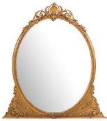A Victorian giltwood and gesso oval overmantel mirror,