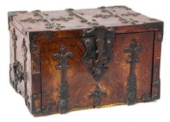A mid 18th century French brass-bound kingwood coffre-fort: of rectangular outline with strap work