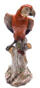 A large Meissen model of a parrot: naturalistically modelled with gilt collar and red, grey,