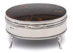 A George v silver and tortoiseshell oval trinket box, maker A. E.