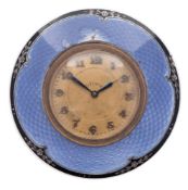 A George V silver and enamel easel timepiece, maker's mark worn possibly Henry Matthews, Birmingham,