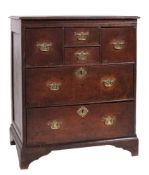 An early 18th century oak chest of small size: the top with a moulded edge,