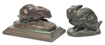 Two bronze studies of rabbits after the models by Antoine-Louis Barye [French,