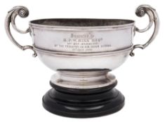 A large Victorian silver two handled rose bowl, maker Wakely & Wheeler, London, 1897: inscribed,