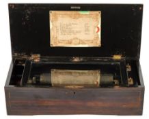 A 19th century Swiss musical box : playing eight airs, with lever wound 27.5cm.