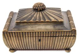 An early 19th century Anglo-Indian Vizagapatam buffalo horn sewing box: of sarcophagus outline,