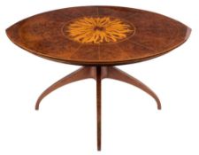 The Devon Guild of Craftsmen - A Contemporary walnut veneer and marquetry navette-shaped centre