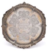 A Victorian silver presentation waiter, maker Martin, Hall & Co, Sheffield,