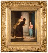 Attributed to Robert Farrier [1796-1879]- Phoebe The Miller's Maid, a shelter from the storm,