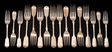 A set of ten Victorian silver Fiddle pattern table forks, maker H J Lias & Son, London,