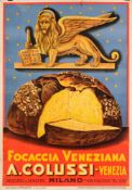 An early 20th century Italian advertising poster for 'Foccacia Veneziana, A Colussi':, after Emka,