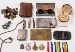 A WWI trio to '2 Lieut L Horton R War R' and personal effects: including a silver plate cigarette