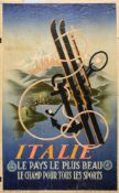 An early 20th century Italian travel poster 'Italie-Nel Paese Piu Bello Il Camp Per Ogni Sport':,