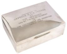 A silver cigarette casket, maker Harman Brothers, Birmingham 1966:,