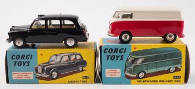 Corgi No 418 Austin Taxi:, black with silver trim and spun hubs,