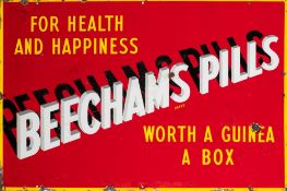 An enamel advertising sign for 'Beechams Pills':,