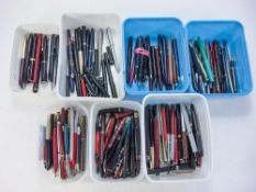 A collection of various fountain pens, propelling pencils and ball point pens:,