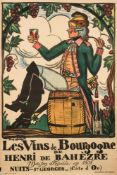Guy Arnoux, An ealry 20 century lithograph advertising poster 'Les Vins de Bourgogne':,