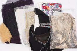 A group of four beaded and sequined panels and skirt lengths:, together with a petticoat,